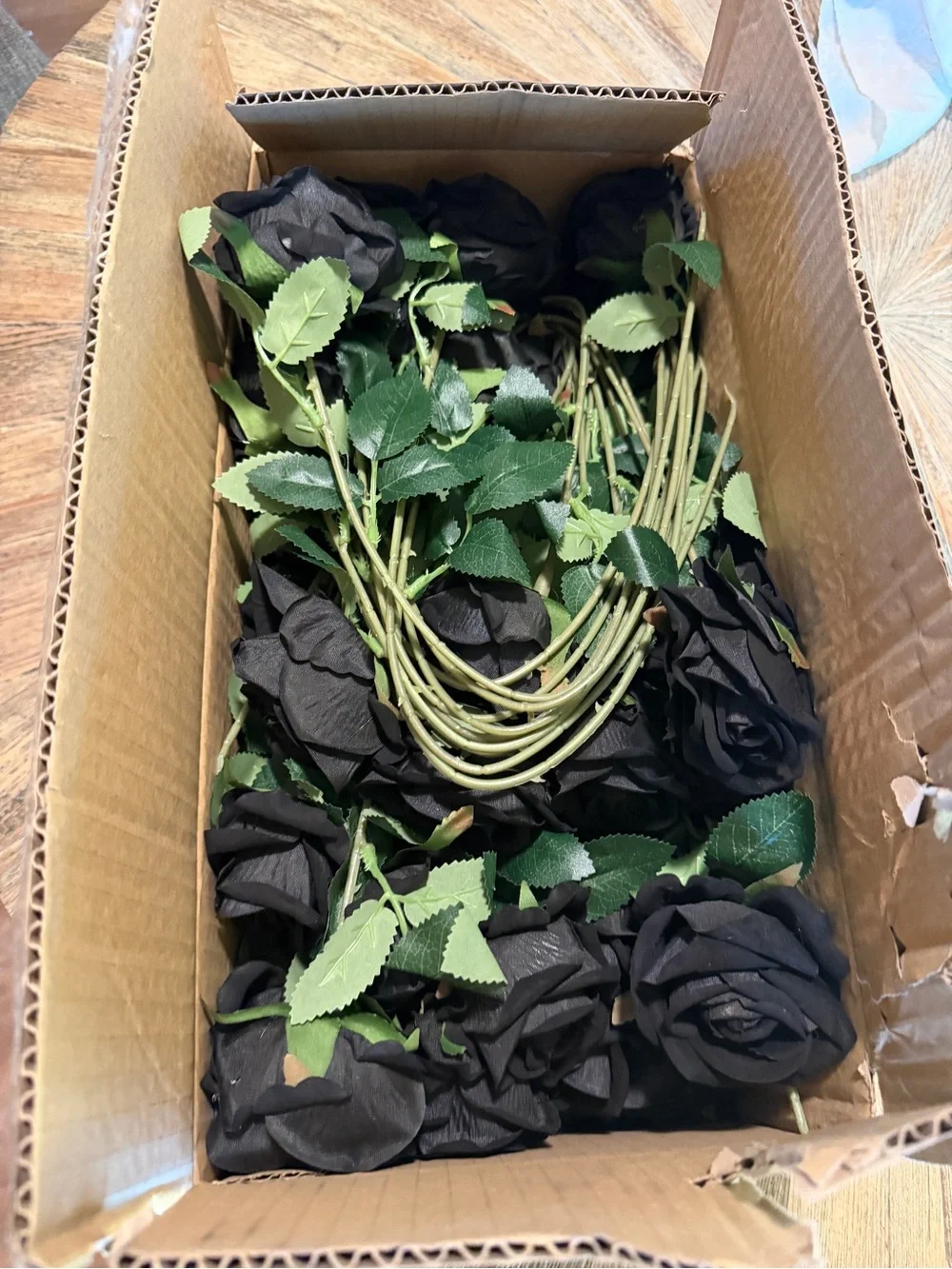 NWT long stem black roses box of 60 count artificial flowers